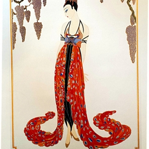 Erte’ Art Deco Calendar Page Lithograph “Feather Gown”