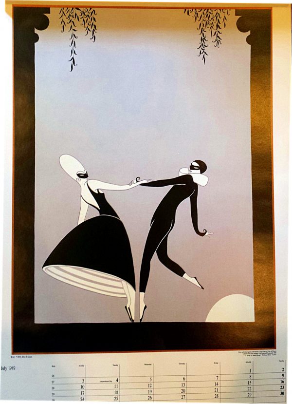 Erte' Art Deco Calendar Page Lithograph "Pas De Deux"